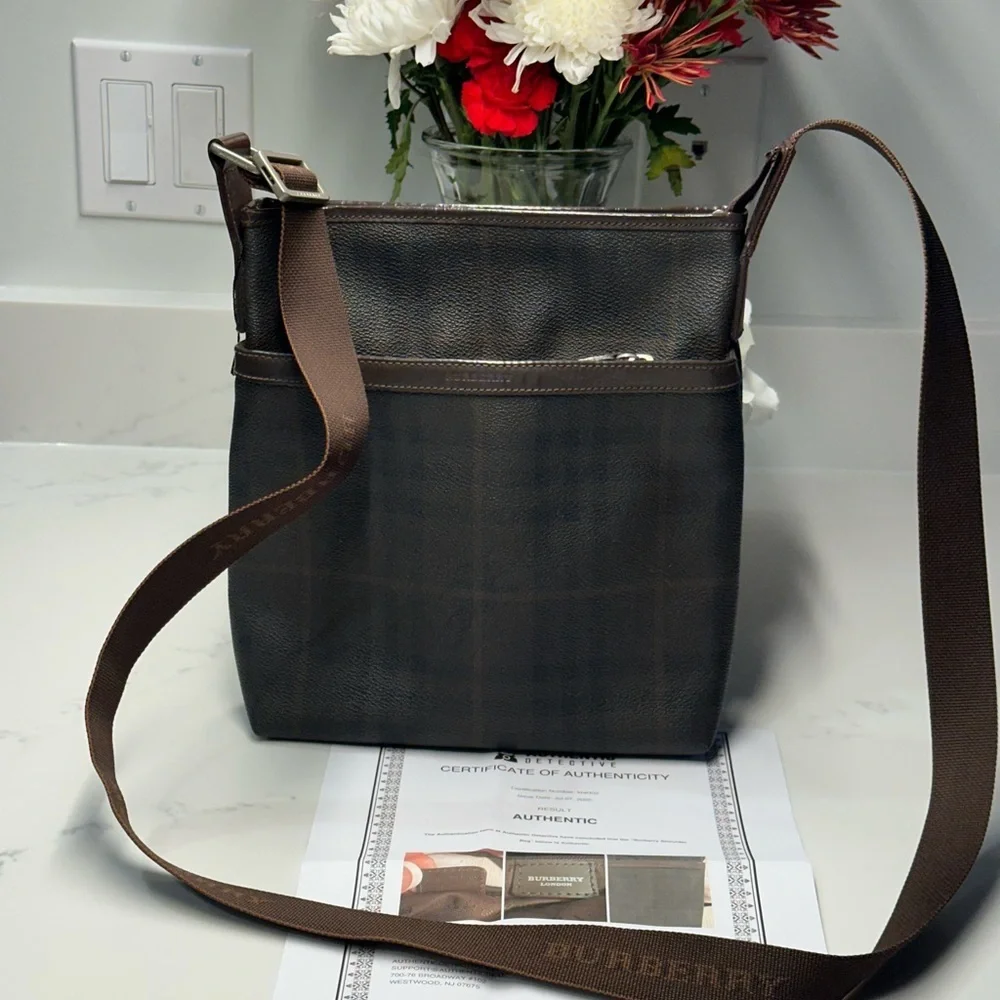 Burberry London Brown Check Crossbody Bag with COA